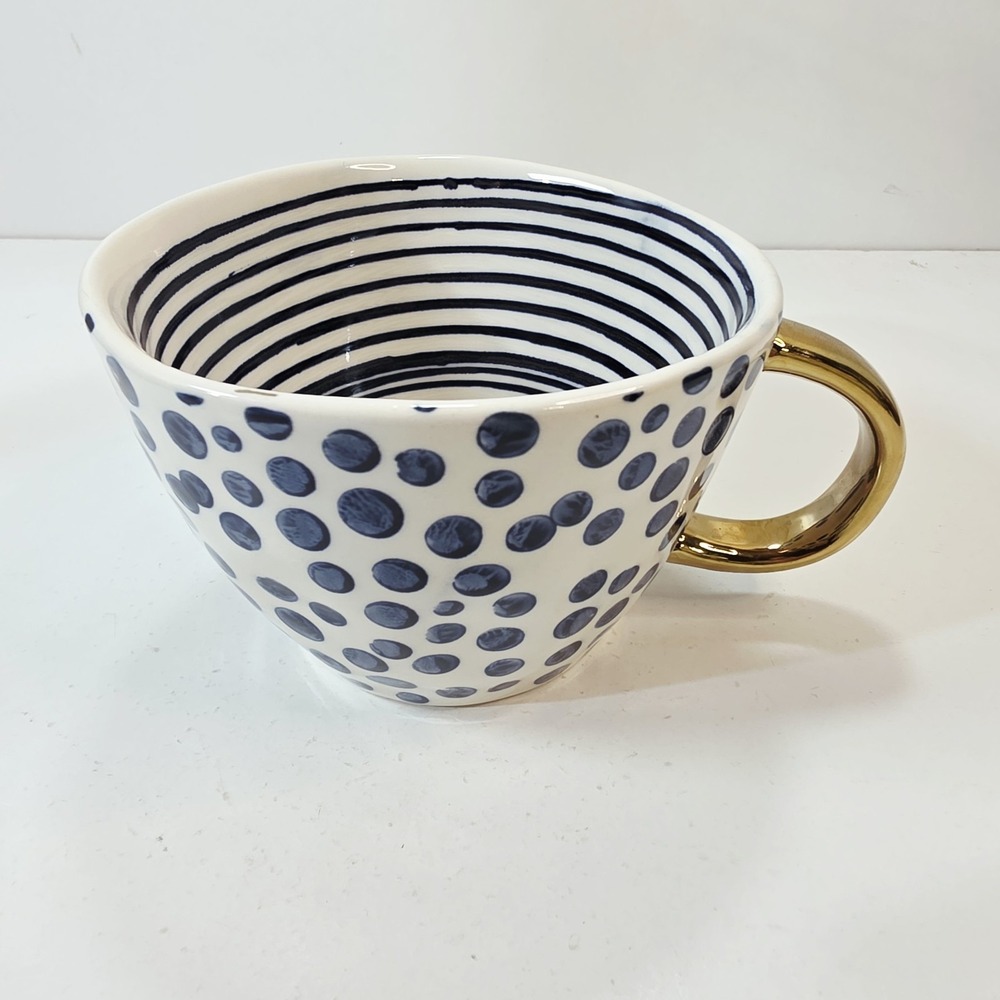 Old Pottery Company Stoneware Coffee Mug Abstract Bule Dot & Stripe Freeform